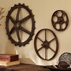 Pottery Barn Set of 3 Metal Gear Wheels Wall Decor